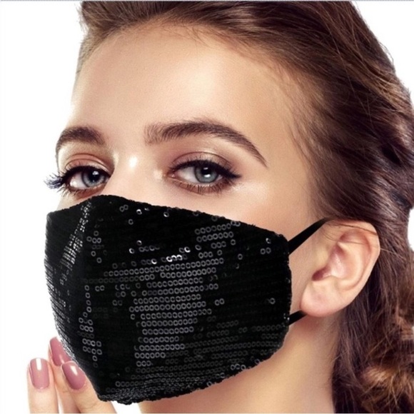NEW Pair of Sequin Masks | Black, Silver - Picture 1 of 7